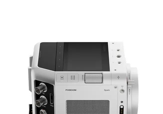 Pixboom Spark camera body with touchscreen and pro I/O.