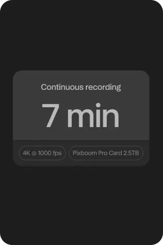 Continuous recording: 7 min at 4K @ 1000 fps with Pixboom Pro Card 2.5TB.